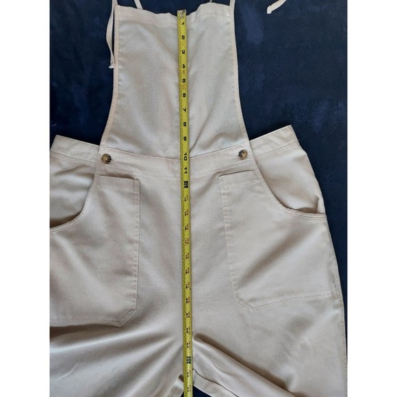 NWOT Ladies No Comment Ivory Cropped /Cuffed Tie Shoulder Bib Overalls Size L - Picture 6 of 12